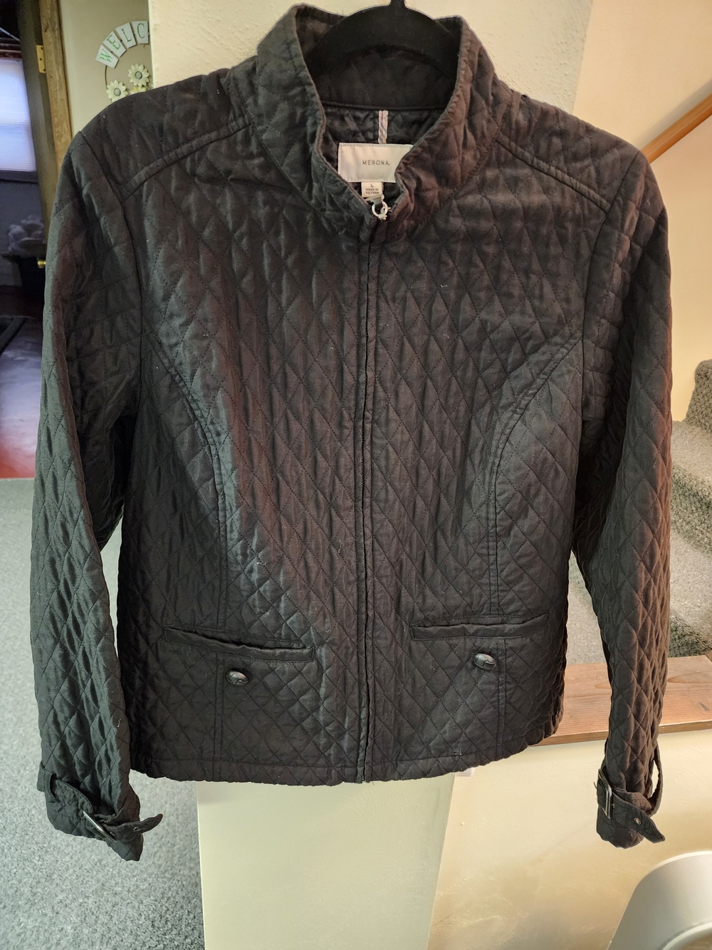 Merona Quilted Black Jacket for Women Sz L